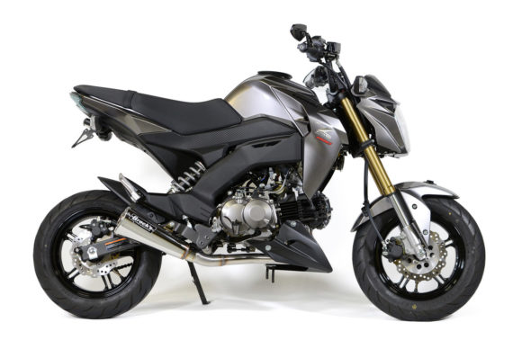 398555_Z125_AH2_Full_Pol_1_Zoom__90088 Brocks Performance Alien Head 2 Full System 12" Muffler for Kawasaki Z125 Pro 2017+