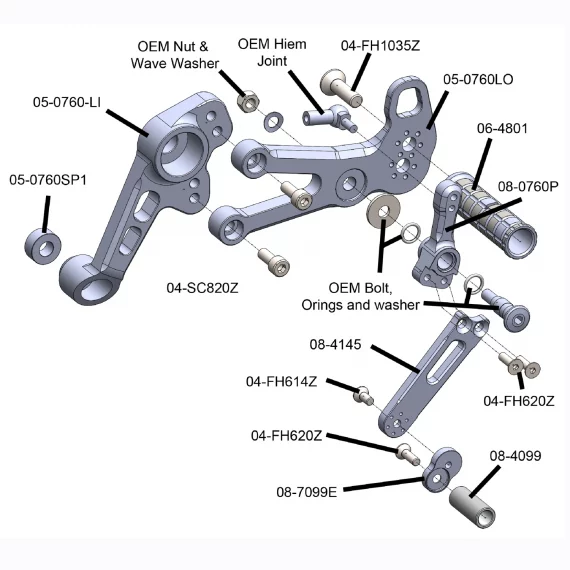 Woodcraft Adjustable Rearsets complete kit for Aprilia RS 660