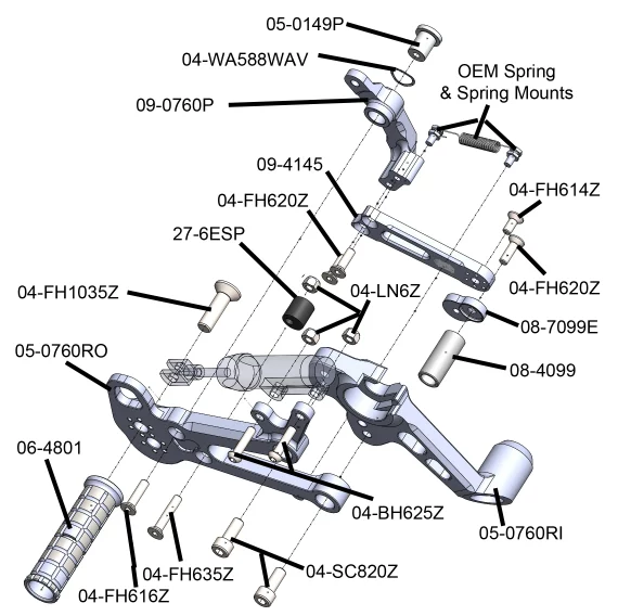 Woodcraft Adjustable Rearsets complete kit for Aprilia RS 660