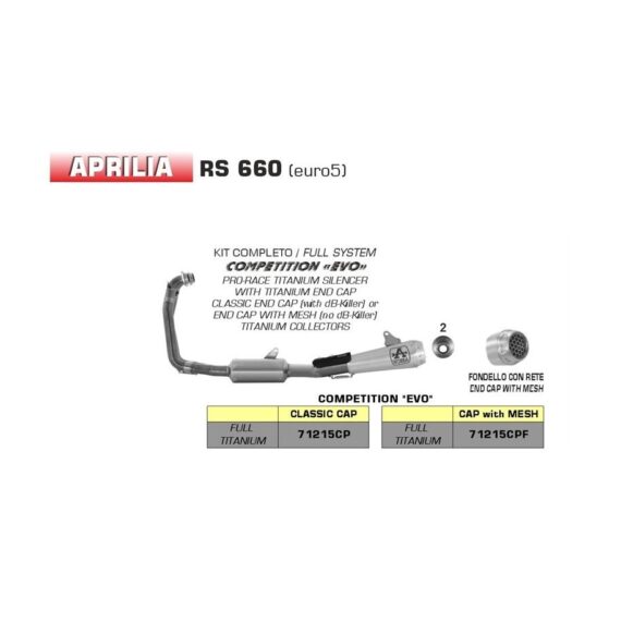 Arrow Aprilia RS 660 Tuono 660 Competition "Pista" Full Titanium Exhaust System